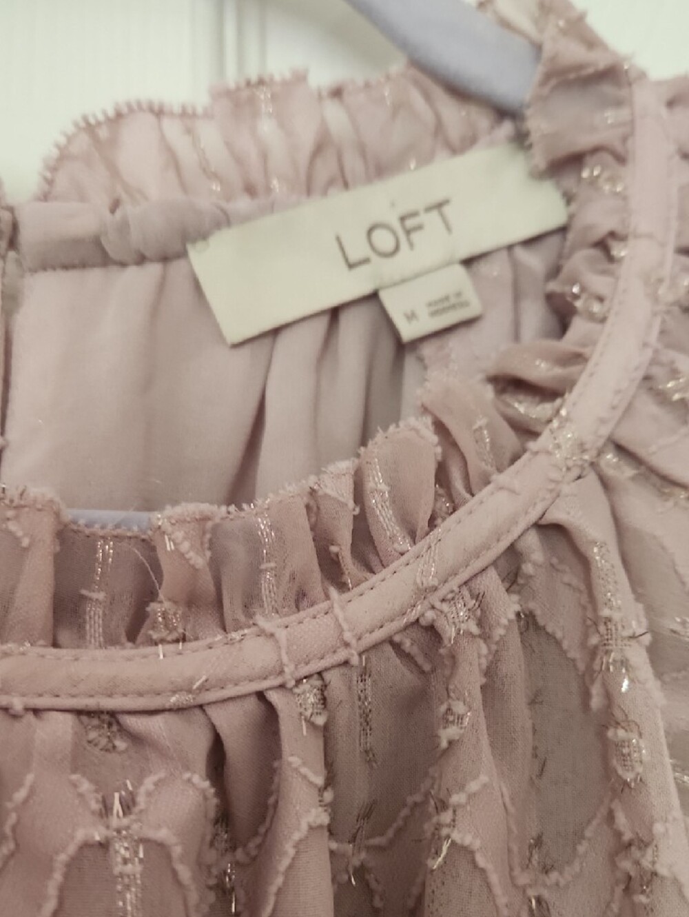 LOFT Dusty Mauve Ruffled Metallic-Thread Blouse - Picture 2 of 4